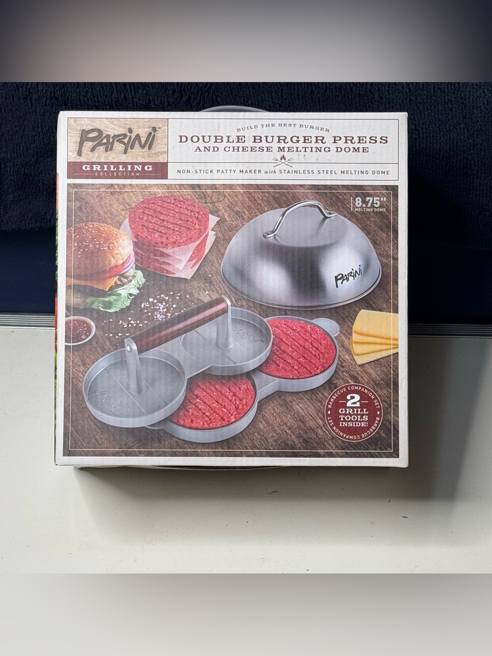 Parini Grilling Collection Double Burger Press & Cheese Melting Dome.